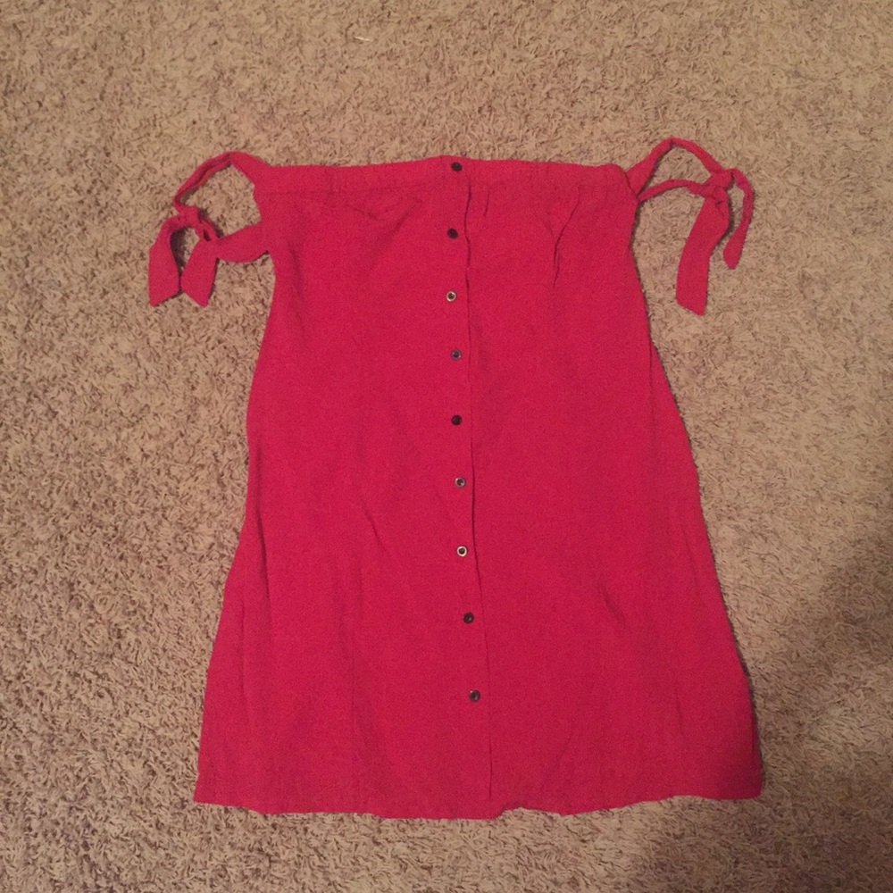 ❤️ 2 for $15 ❤️ Red Summer Shoulder Tie Dress - Picture 2 of 2